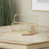 imageDeco 79 Glass Decorative Jewelry Box Jewelry Organizer with Gold Metal Frame and Gray Fabric Interior with Ring Slots Jewelry Holder 9quot x 6quot x 3quot Clear10 x 4 x 4