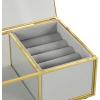 imageDeco 79 Glass Decorative Jewelry Box Jewelry Organizer with Gold Metal Frame and Gray Fabric Interior with Ring Slots Jewelry Holder 9quot x 6quot x 3quot Clear7 x 4 x 3