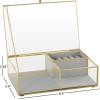 imageDeco 79 Glass Decorative Jewelry Box Jewelry Organizer with Gold Metal Frame and Gray Fabric Interior with Ring Slots Jewelry Holder 9quot x 6quot x 3quot Clear9 x 6 x 3