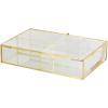 imageDeco 79 Glass Decorative Jewelry Box Jewelry Organizer with Gold Metal Frame and Gray Fabric Interior with Ring Slots Jewelry Holder 9quot x 6quot x 3quot Clear10 x 7 x 2