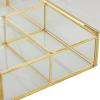 imageDeco 79 Glass Decorative Jewelry Box Jewelry Organizer with Gold Metal Frame and Gray Fabric Interior with Ring Slots Jewelry Holder 9quot x 6quot x 3quot Clear10 x 7 x 2
