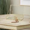 imageDeco 79 Glass Decorative Jewelry Box Jewelry Organizer with Gold Metal Frame and Gray Fabric Interior with Ring Slots Jewelry Holder 9quot x 6quot x 3quot Clear10 x 7 x 2