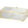 imageDeco 79 Glass Decorative Jewelry Box Jewelry Organizer with Gold Metal Frame and Gray Fabric Interior with Ring Slots Jewelry Holder 9quot x 6quot x 3quot Clear7 x 4 x 3