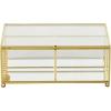 imageDeco 79 Glass Decorative Jewelry Box Jewelry Organizer with Gold Metal Frame and Gray Fabric Interior with Ring Slots Jewelry Holder 9quot x 6quot x 3quot Clear7 x 5 x 3