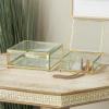 imageDeco 79 Glass Decorative Jewelry Box Jewelry Organizer with Gold Metal Frame and Gray Fabric Interior with Ring Slots Jewelry Holder 9quot x 6quot x 3quot Clear8  6W