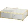 imageDeco 79 Glass Decorative Jewelry Box Jewelry Organizer with Gold Metal Frame and Gray Fabric Interior with Ring Slots Jewelry Holder 9quot x 6quot x 3quot Clear9 x 6 x 3
