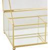 imageDeco 79 Glass Decorative Jewelry Box Jewelry Organizer with Gold Metal Frame and Gray Fabric Interior with Ring Slots Jewelry Holder 9quot x 6quot x 3quot Clear7 x 5 x 3