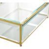 imageDeco 79 Glass Decorative Jewelry Box Jewelry Organizer with Gold Metal Frame and Gray Fabric Interior with Ring Slots Jewelry Holder 9quot x 6quot x 3quot Clear10  8W