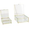 imageDeco 79 Glass Decorative Jewelry Box Jewelry Organizer with Gold Metal Frame and Gray Fabric Interior with Ring Slots Jewelry Holder 9quot x 6quot x 3quot Clear8  6W