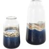 imageDeco 79 Glass Handmade Decorative Vase Blown Centerpiece Vases Set of 2 Flower Vases for Home Decoration 7quot W 10quot H BlueDark Blue