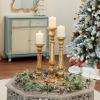 imageDeco 79 Mango Wood Decorative Candle Holder Candle Stand Set of 3 Candlestick Holder 21quot 18quot 15quotH Gold