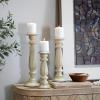 imageDeco 79 Mango Wood Decorative Candle Holder Distressed Turned Pillar Candle Stand Set of 3 Candlestick Holder 18quot 15quot 12quotH Beige