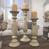 imageDeco 79 Mango Wood Decorative Candle Holder Distressed Turned Pillar Candle Stand Set of 3 Candlestick Holder 18quot 15quot 12quotH Beige