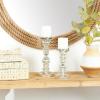 imageDeco 79 Metal Handmade Decorative Candle Holder Turned Style Pillar Candle Stand Set of 2 Candlestick Holder 9quot 12quotH Silver