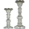 imageDeco 79 Metal Handmade Decorative Candle Holder Turned Style Pillar Candle Stand Set of 2 Candlestick Holder 9quot 12quotH Silver