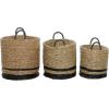 imageDeco 79 Seagrass Handmade Decorative and Functional Storage Basket TwoToned Brown Basket Organizer with Handles Set of 3 Basket for Storage 18quot 17quot 14quotH Black