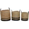 imageDeco 79 Seagrass Handmade Decorative and Functional Storage Basket TwoToned Brown Basket Organizer with Handles Set of 3 Basket for Storage 18quot 17quot 14quotH Black