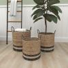 imageDeco 79 Seagrass Handmade Decorative and Functional Storage Basket TwoToned Brown Basket Organizer with Handles Set of 3 Basket for Storage 18quot 17quot 14quotH Black