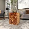 imageDeco 79 Teak Wood Handmade Side End Accent Table End Table with Mosaic Wood Chip Design Side Table 14quot x 14quot x 18quot Brown