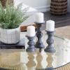 imageDeco 79 Wood Decorative Candle Holder Candle Stand Set of 3 Candlestick Holder 6quot 8quot 10quotH Light BlueDark Brown