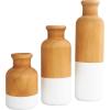 imageDeco 79 Wood Decorative Vase Centerpiece Vases with Black Bases Set of 3 Vases for Home Decoration 10quot 8quot 5quot H BrownWhite