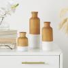 imageDeco 79 Wood Decorative Vase Centerpiece Vases with Black Bases Set of 3 Vases for Home Decoration 10quot 8quot 5quot H BrownWhite