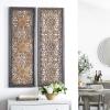imageDeco 79 Wood Floral Handmade Home Wall Decor Intricately Carved Scroll Wall Sculpture Wall Art 24quot x 1quot x 51quot Brown16L x 1W