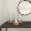 imageDeco 79 Wood Hurricane Lamp Pillar with Glass Candle Holders Set of 3 13 11 9quotH Brown