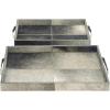 imageDeco 79 Wooden Handmade Cowhide Tray with Slot Handles Set of 2 24quot 20quotW Gray