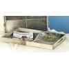 imageDeco 79 Wooden Handmade Cowhide Tray with Slot Handles Set of 2 24quot 20quotW Gray