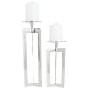 imageCosmoLiving by Cosmopolitan Aluminum Geometric Pillar Candle Holder Set of 2 10quot 14quotH SilverSilver