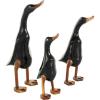 imageDeco 79 Bamboo Wood Duck Decorative Sculpture Home Decor Statues with Brown Top Hats and Shoes Set of 3 Accent Figurines 14quot 11quotH WhiteBlack