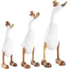 imageDeco 79 Bamboo Wood Duck Decorative Sculpture Home Decor Statues with Brown Top Hats and Shoes Set of 3 Accent Figurines 14quot 11quotH WhiteWhite
