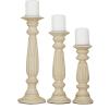 imageDeco 79 Mango Wood Decorative Candle Holder Distressed Turned Pillar Candle Stand Set of 3 Candlestick Holder 18quot 15quot 12quotH Beige