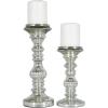 imageDeco 79 Metal Handmade Decorative Candle Holder Turned Style Pillar Candle Stand Set of 2 Candlestick Holder 9quot 12quotH Silver