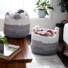 imageDeco 79 Polyester Round Storage Basket with Handles Set of 2 13quot 11quotH GrayWhite