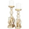 imageDeco 79 Polystone Elephant Candle Holder Set of 2 13quot 11quotH GoldGoldWhite