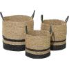 imageDeco 79 Seagrass Handmade Decorative and Functional Storage Basket TwoToned Brown Basket Organizer with Handles Set of 3 Basket for Storage 18quot 17quot 14quotH Black