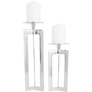 imageCosmoLiving by Cosmopolitan Aluminum Geometric Pillar Candle Holder Set of 2 10quot 14quotH SilverSilver