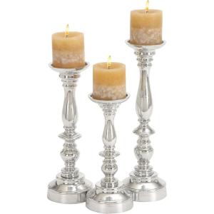 imageDeco 79 Aluminum Metal Decorative Candle Holder Candle Stand Set of 3 Candlestick Holder 14quot 12quot 10quotH Silver14x12x10