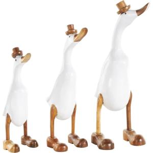 imageDeco 79 Bamboo Wood Duck Decorative Sculpture Home Decor Statues with Brown Top Hats and Shoes Set of 3 Accent Figurines 14quot 11quotH WhiteWhite
