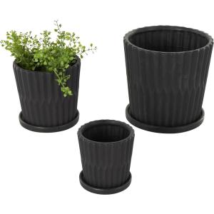 imageDeco 79 Ceramic Indoor Outdoor Planter Ribbed Large Planter Pot with Attached Saucer Set of 3 Planters 8quot6quot5quotH Black