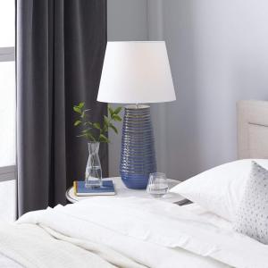 imageDeco 79 Ceramic Room Table Lamp Ribbed Accent Lamp with Drum Shade Lamp 15quot x 15quot x 28quot Blue