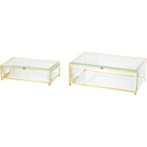 imageDeco 79 Glass Decorative Jewelry Box Jewelry Organizer with Gold Metal Frame and Gray Fabric Interior with Ring Slots Jewelry Holder 9quot x 6quot x 3quot Clear10  8W
