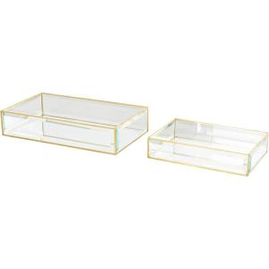 imageDeco 79 Glass Decorative Jewelry Box Jewelry Organizer with Gold Metal Frame and Gray Fabric Interior with Ring Slots Jewelry Holder 9quot x 6quot x 3quot Clear12  9