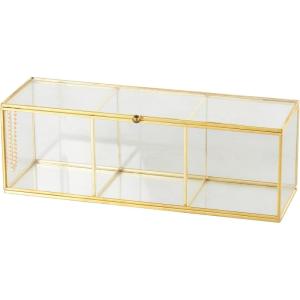 imageDeco 79 Glass Decorative Jewelry Box Jewelry Organizer with Gold Metal Frame and Gray Fabric Interior with Ring Slots Jewelry Holder 9quot x 6quot x 3quot Clear10 x 4 x 4