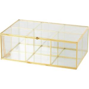 imageDeco 79 Glass Decorative Jewelry Box Jewelry Organizer with Gold Metal Frame and Gray Fabric Interior with Ring Slots Jewelry Holder 9quot x 6quot x 3quot Clear10 x 7 x 4
