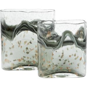 imageDeco 79 Glass Handmade Decorative Vase Blown Centerpiece Vases Set of 2 Flower Vases for Home Decoration 7quot W 10quot H BlueGray