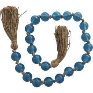 imageDeco 79 Glass Handmade Round Beaded Garland with Tassel with Knotted Brown Jute 45quot x 1quot x 1quot Light BlueBlue