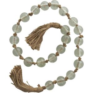 imageDeco 79 Glass Handmade Round Beaded Garland with Tassel with Knotted Brown Jute 45quot x 1quot x 1quot Light BlueClear